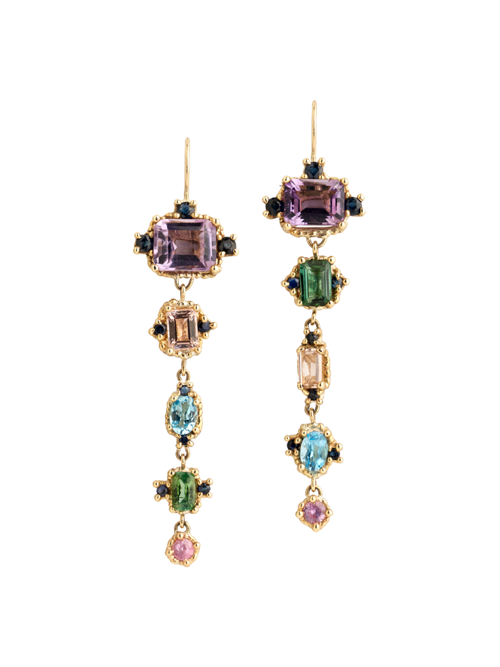 Purple, pink & green mega croix drop earrings