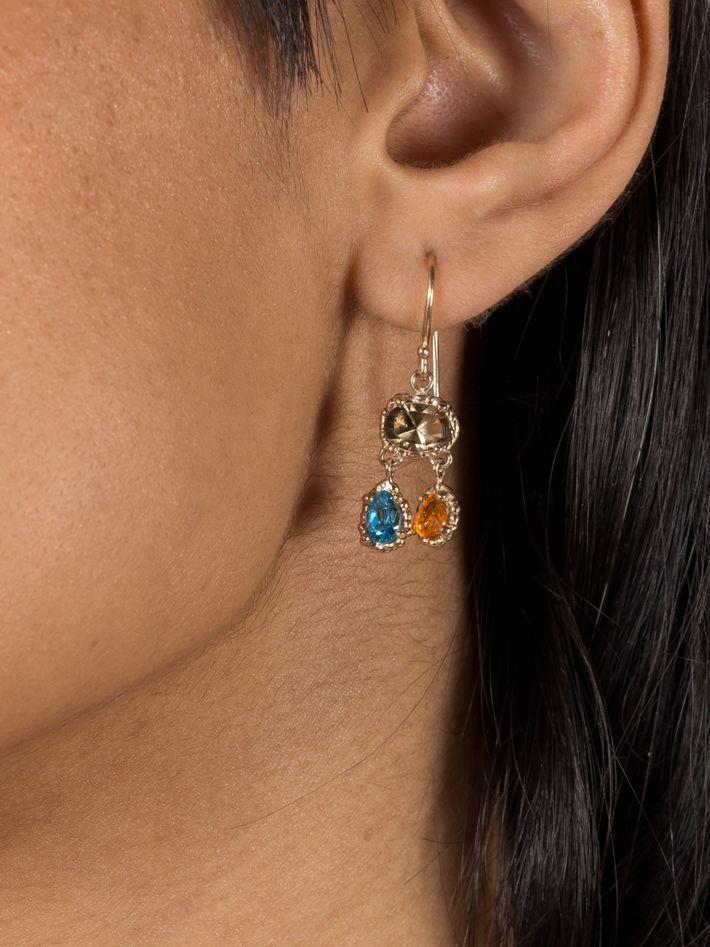 Grey, blue & orange trio earrings