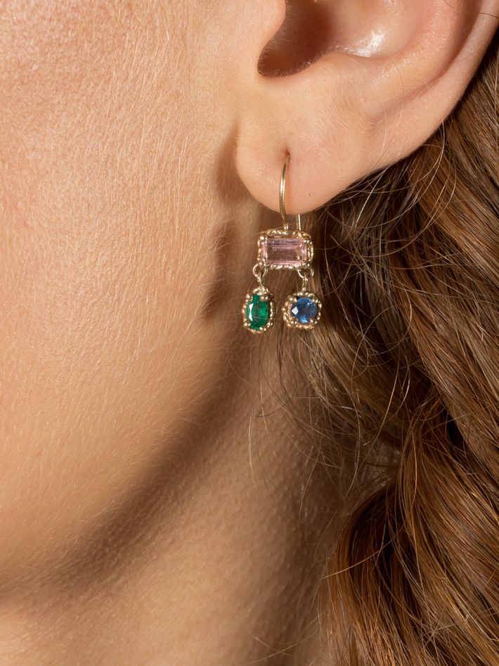 Pink, blue & green trio earrings