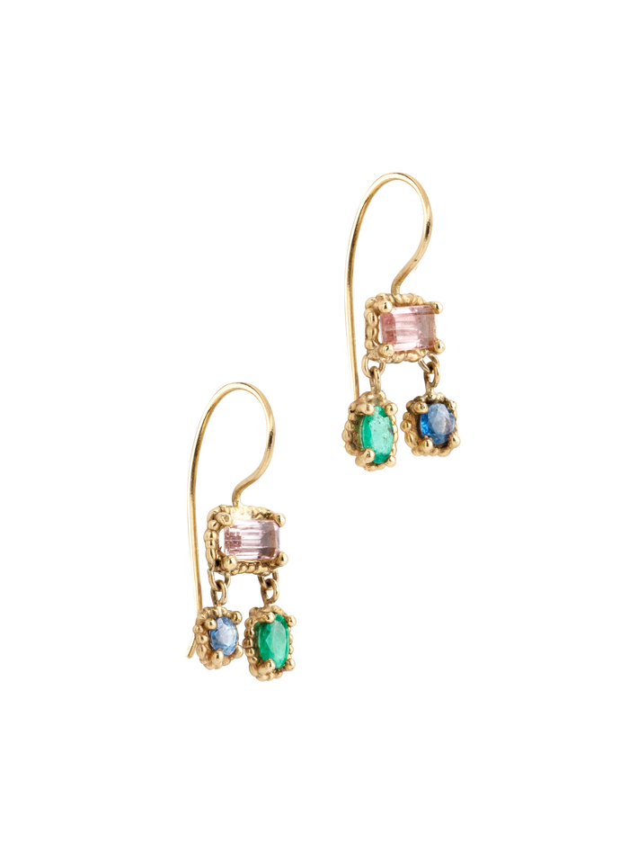 Pink, blue & green trio earrings
