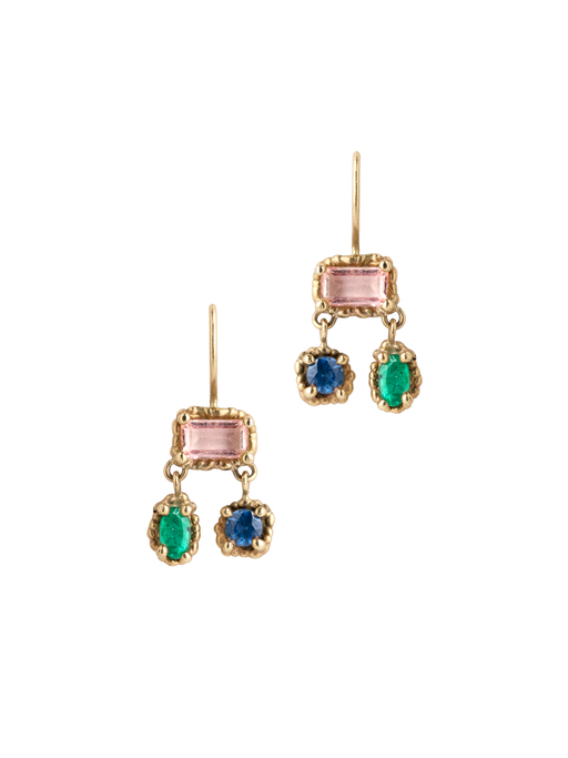 Pink, blue & green trio earrings photo