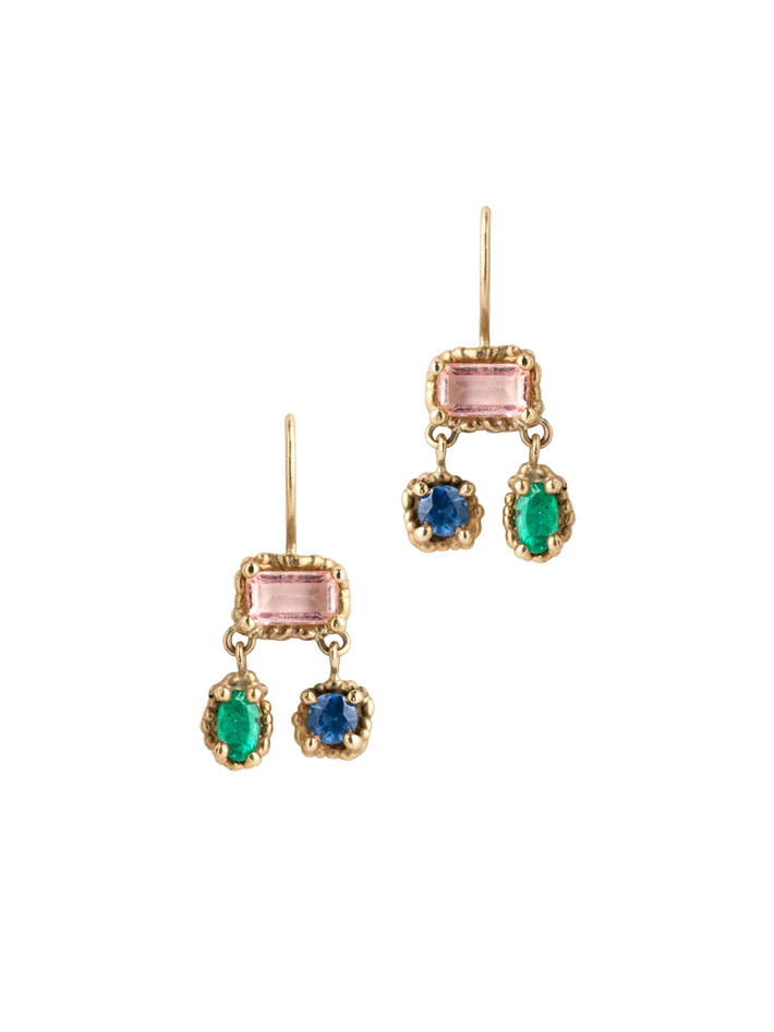 Pink, blue & green trio earrings