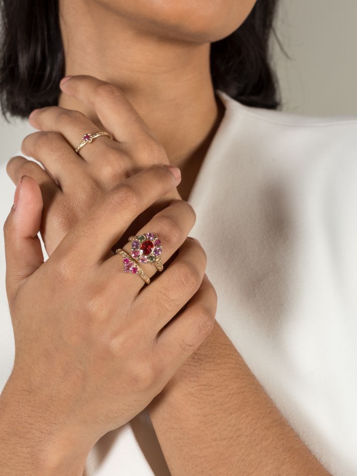 Pink & red crown ring