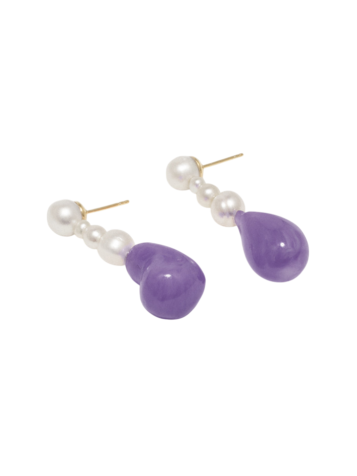 Pluck - pearl and lilac bio resin gold vermeil earrings