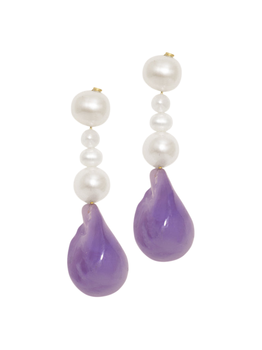 Pluck - pearl and lilac bio resin gold vermeil earrings photo