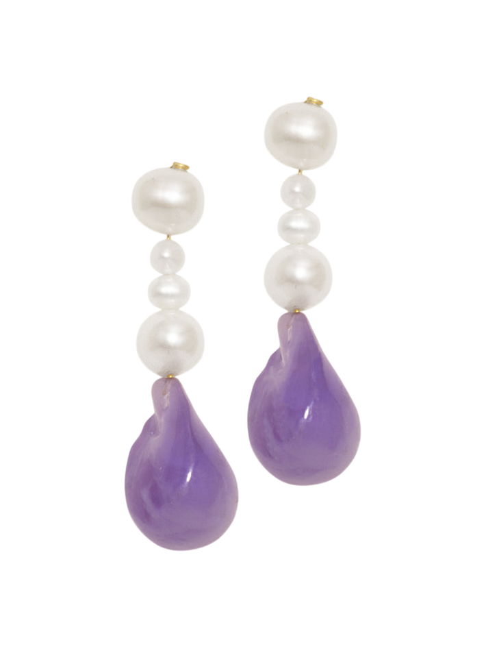 Pluck - pearl and lilac bio resin gold vermeil earrings