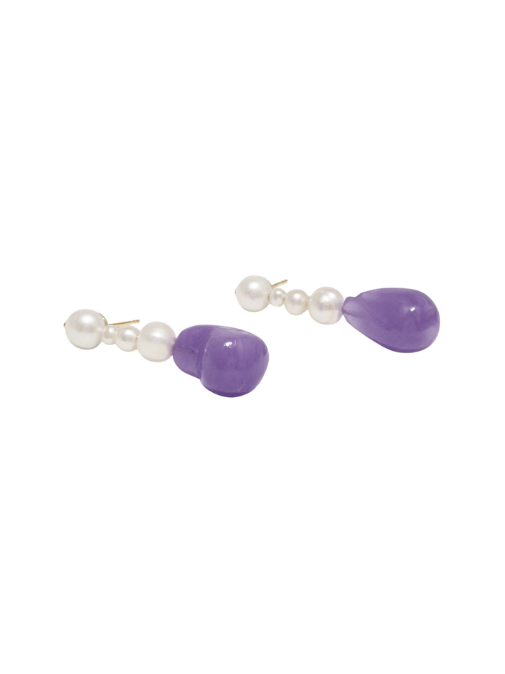 Pluck - pearl and lilac bio resin gold vermeil earrings