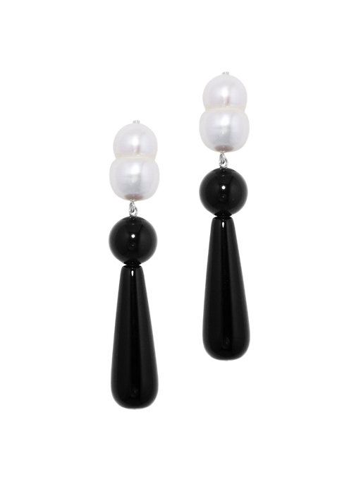 H69 - pearl and black onyx recycled silver earrings photo