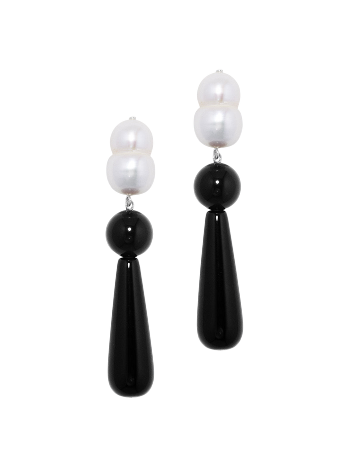 H69 - pearl and black onyx recycled silver earrings