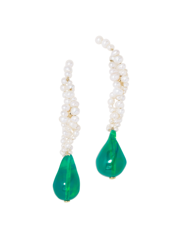 Gotcha - pearl and green bio resin recycled gold vermeil earrings 