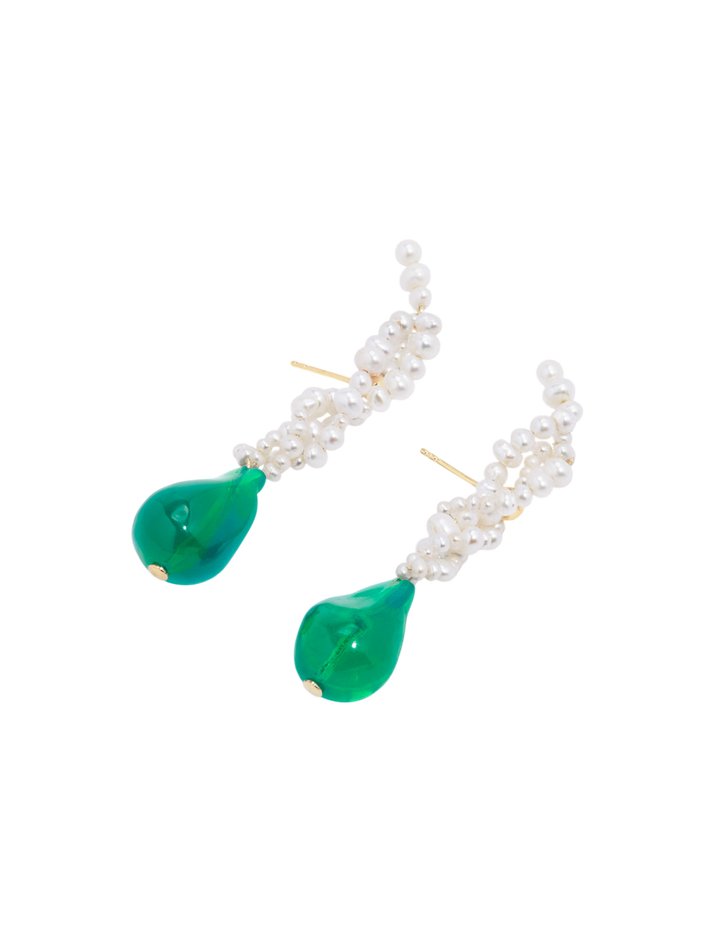 Gotcha - pearl and green bio resin recycled gold vermeil earrings 