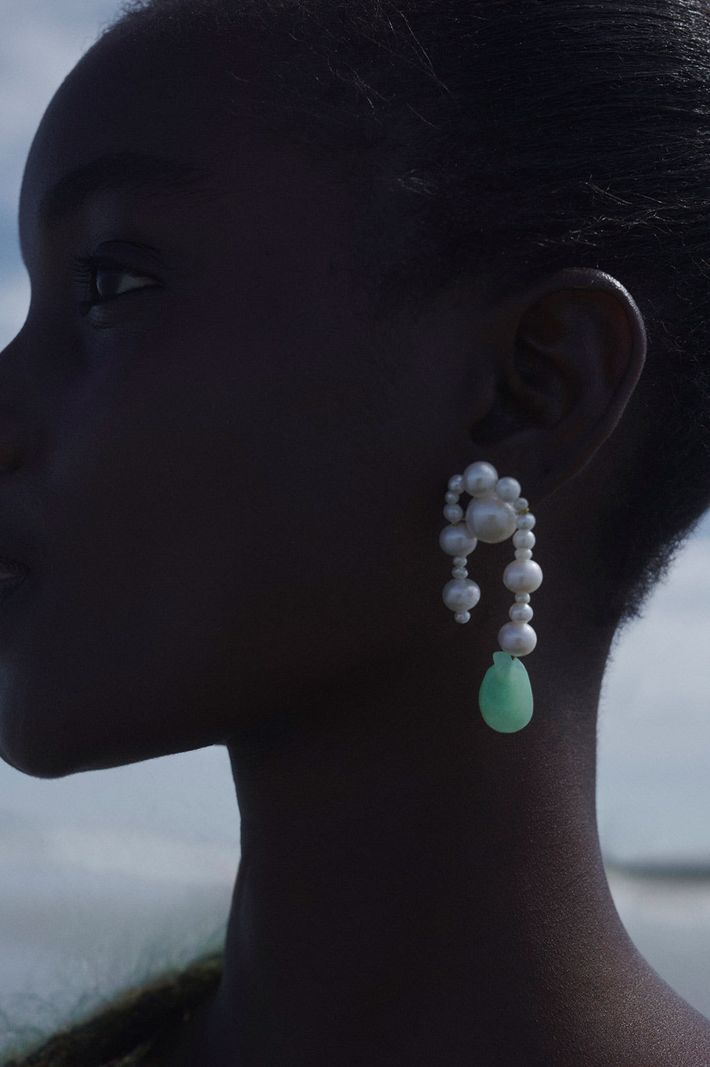 When worlds collide - pearl and jade bio resin gold vermeil earrings