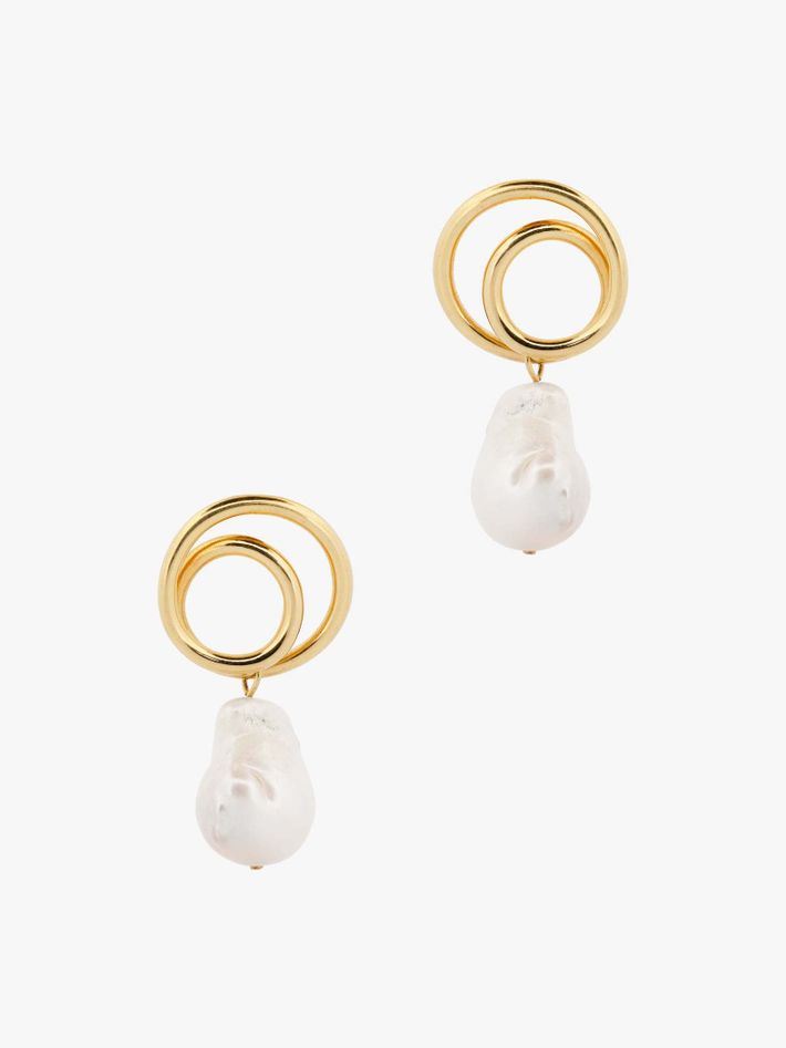 Coiling gold vermeil and baroque pearl earrings