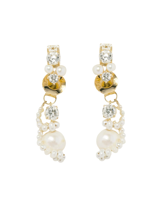 Pearl-Set Recycled Gold Vermeil Earrings with Cubic Zirconia P235 photo