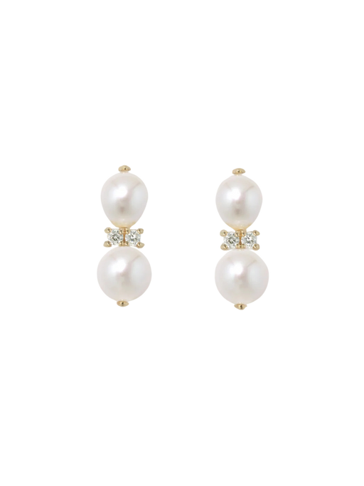 Recycled Gold Vermeil Earrings with Pearl and Cubic Zirconia P236 photo