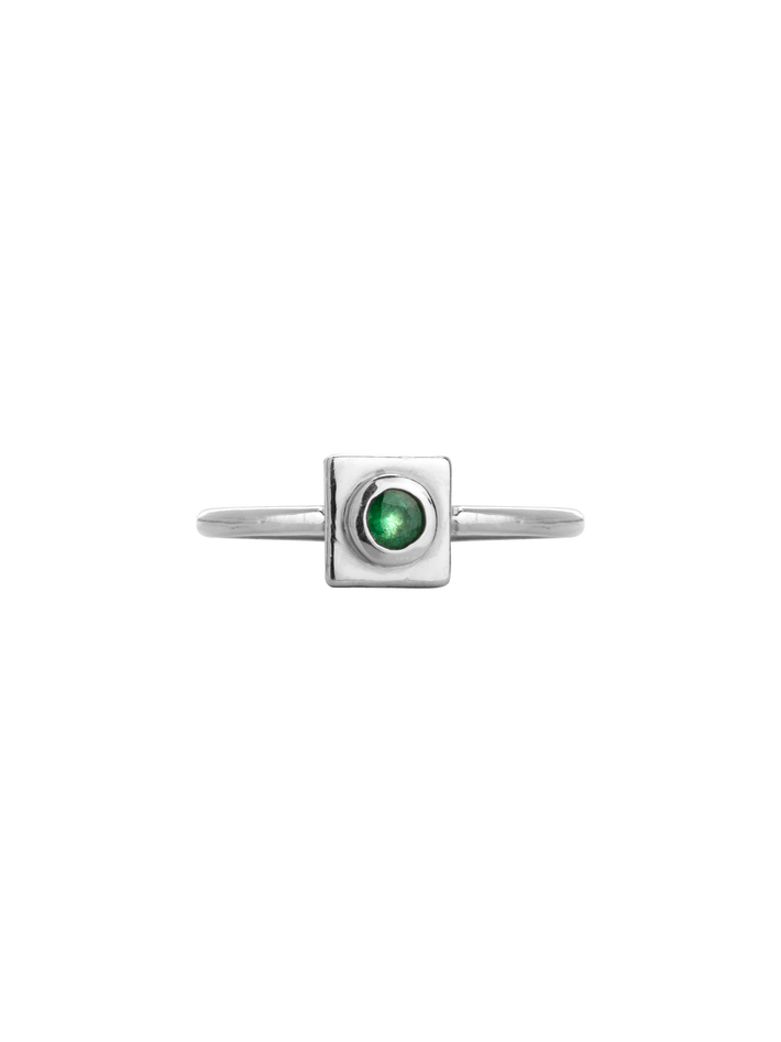 Squared circle emerald ring