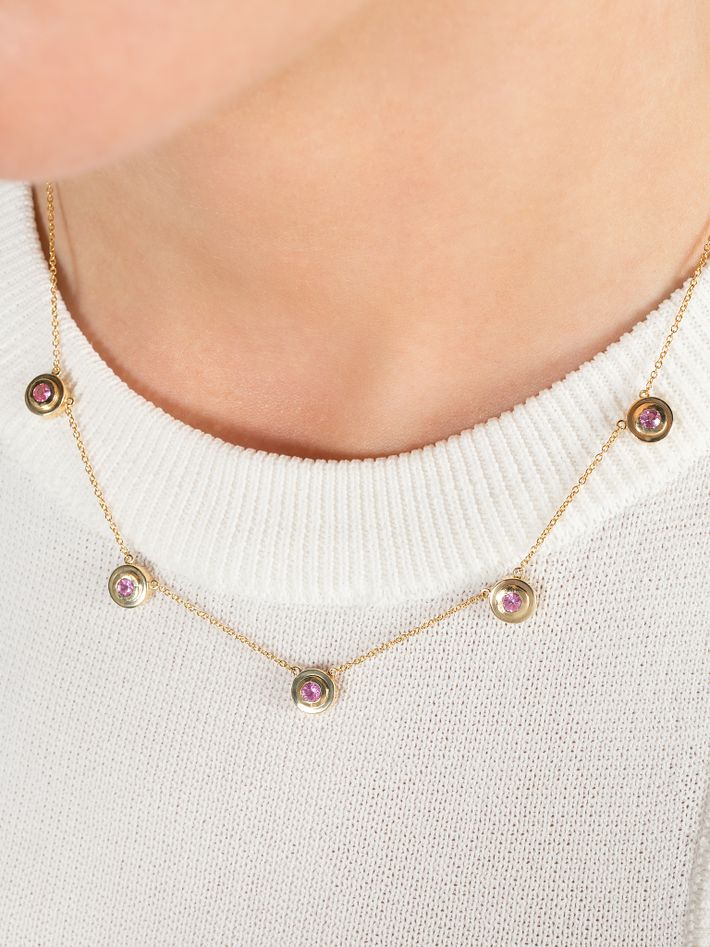 Concentric circles pink sapphire station necklace