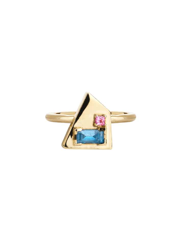 Corvus aquamarine and pink sapphire ring