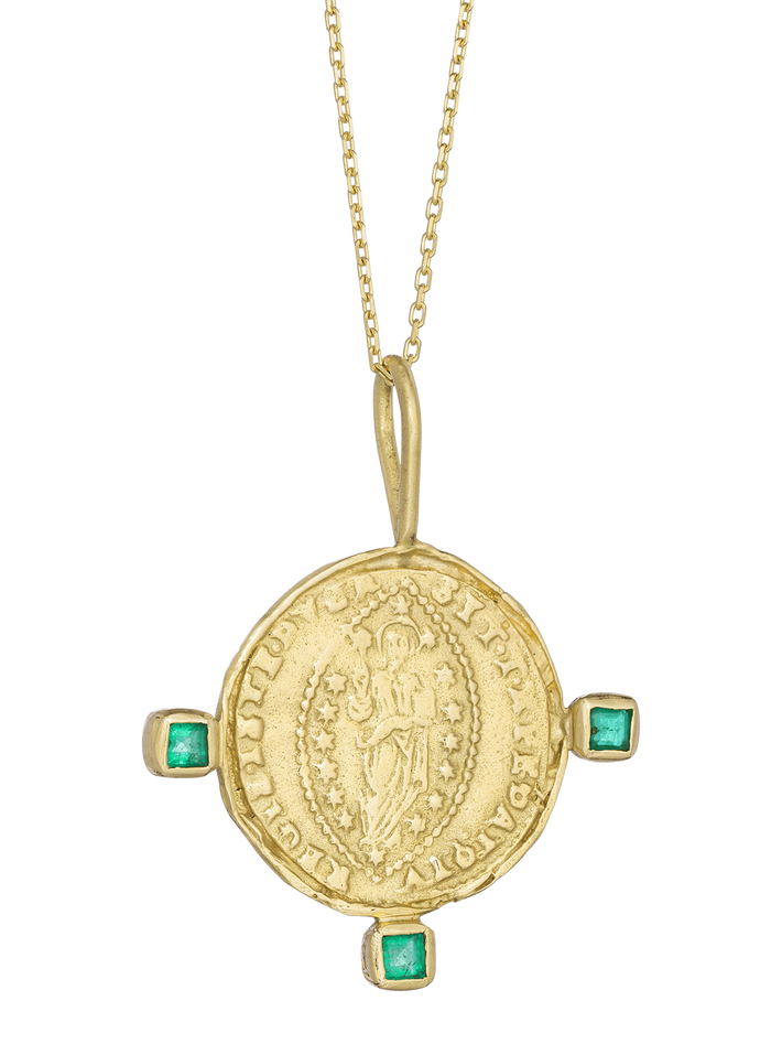 Byzantine mandorle medallion with three emeralds - 18k solid gold