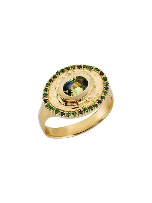 Theseus ring with parti sapphire - 18k solid gold photo