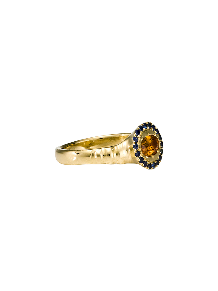 Petite theseus ring with orange sapphire - 18k solid gold
