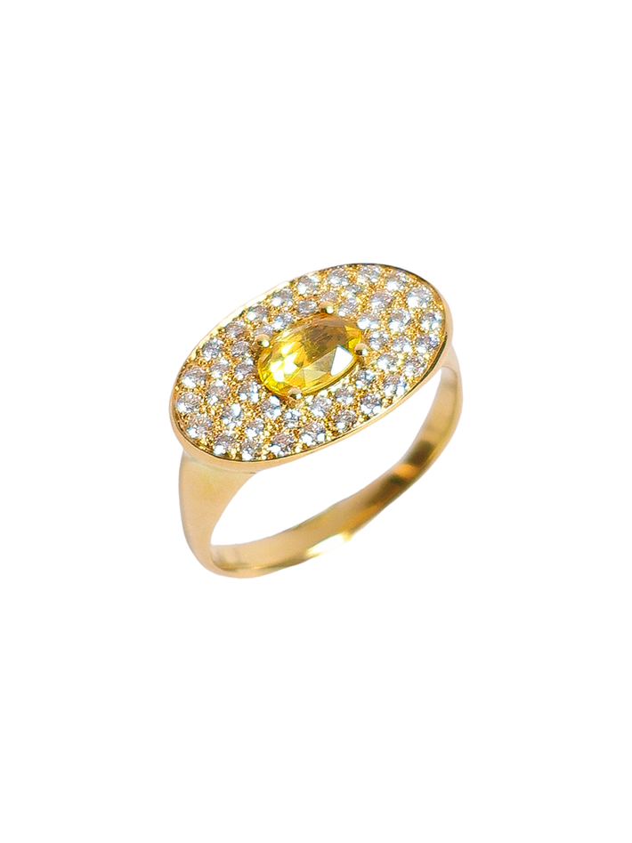 Theseus ring with yellow sapphire and diamond - solid gold