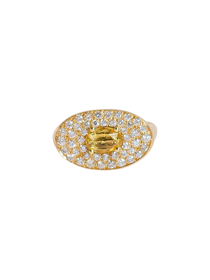 Theseus ring with yellow sapphire and diamond - solid gold