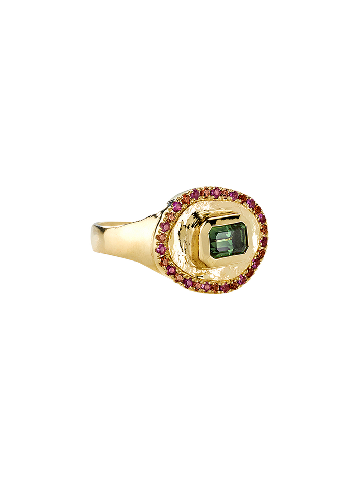Theseus ring with green sapphire - 18k solid gold