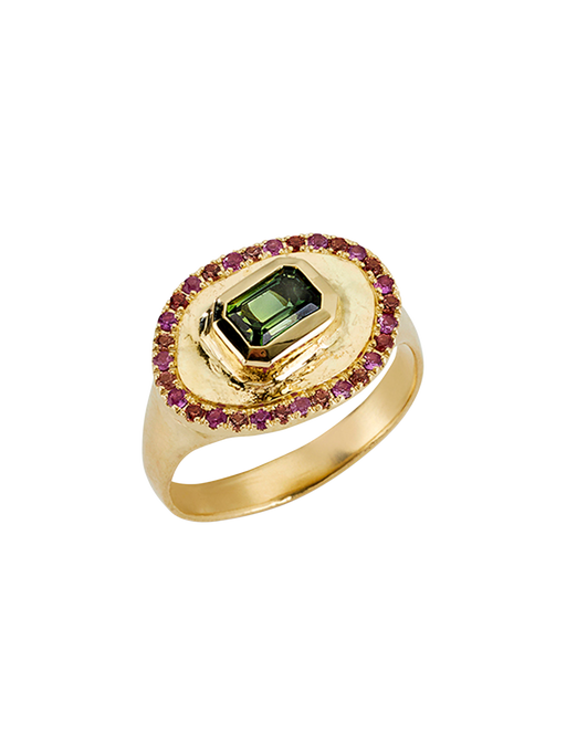 Theseus ring with green sapphire - 18k solid gold photo