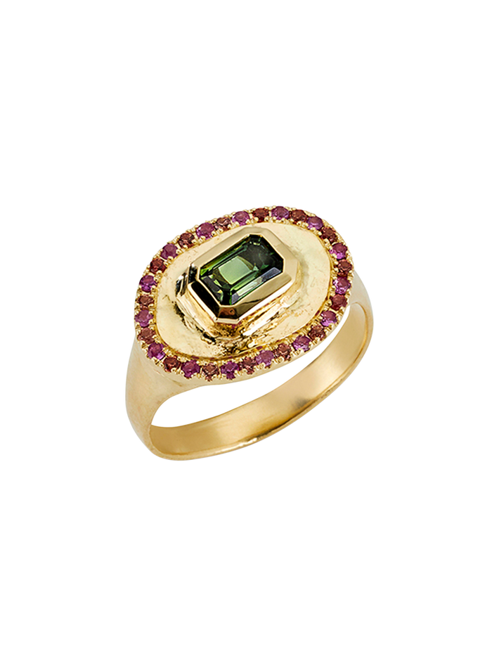 Theseus ring with green sapphire - 18k solid gold