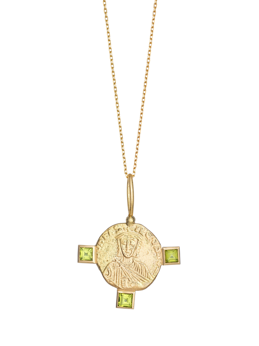 Byzantine grace medallion with three peridot - 18k solid gold photo