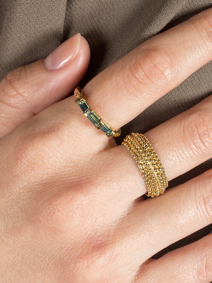 Bowerbird baguette trilogy ring