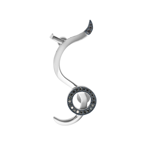 Snaketric ear cuff silver with black diamonds photo