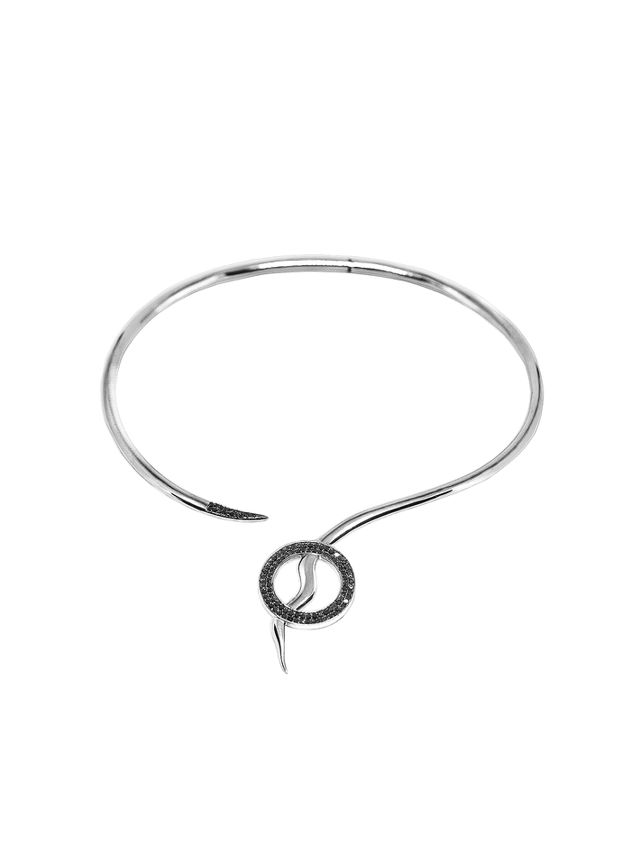 Snaketric Collar silver with black diamonds by Cristina Cipolli