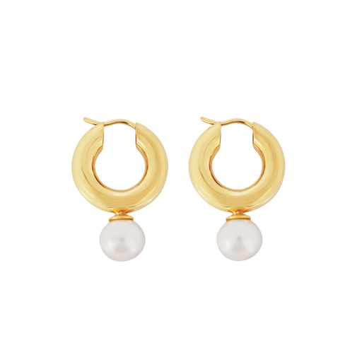 Eco-fine pearl hoops in yellow gold photo