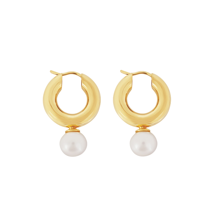 Eco-fine pearl hoops in yellow gold