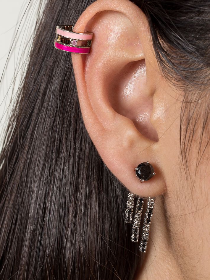 Pink striped ear cuff with fancy sapphire