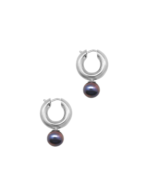 Eco-fine pearl hoops in white gold photo