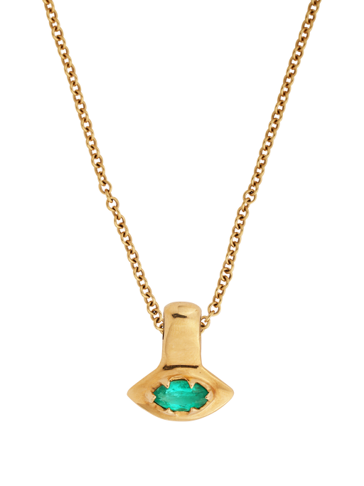 18k evil eye necklace with marquee cut emerald photo
