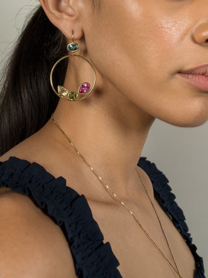 Colored sapphire hoop earrings