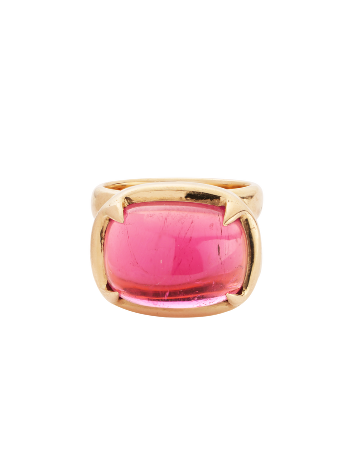 Pink tourmaline cabochon ring