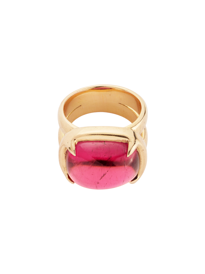 Pink tourmaline cabochon ring
