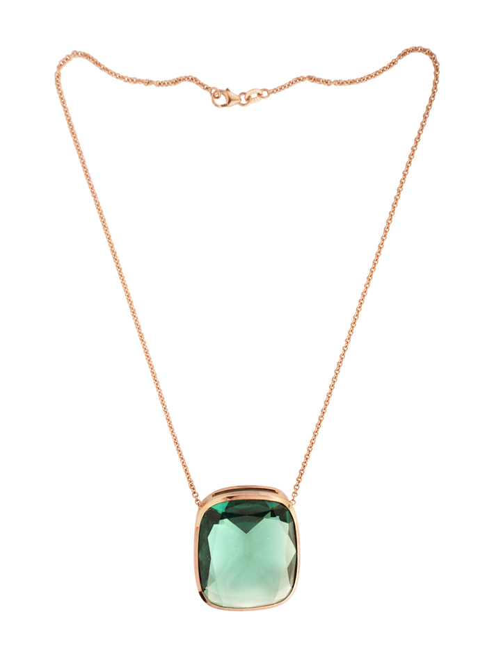 Green quartz pendant in rose 18k gold on rose chain