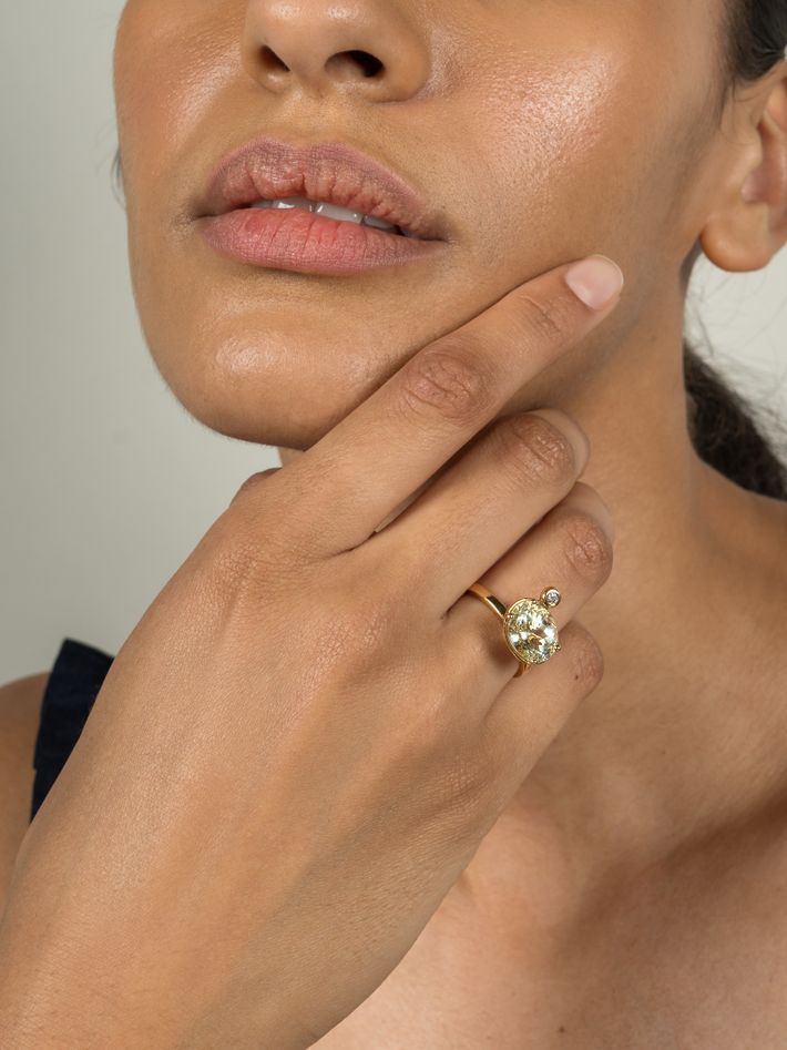 Golden beryl and diamond stack ring