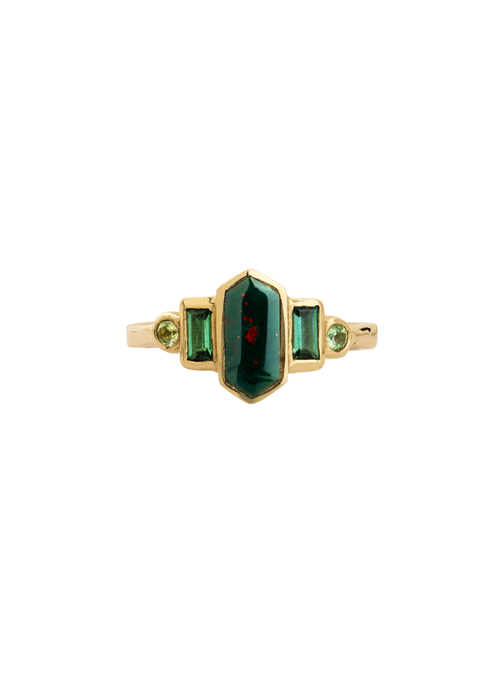 Bloodstone and tourmaline ring
