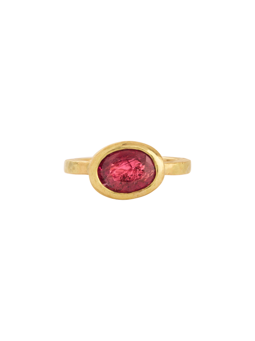 18kt yellow gold 2.82ct oval pink sapphire ring photo