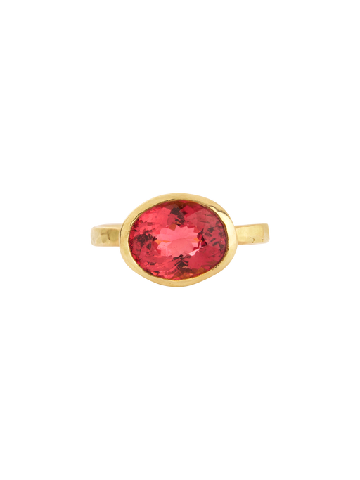 18kt yellow gold 3.76ct oval pink tourmaline ring photo