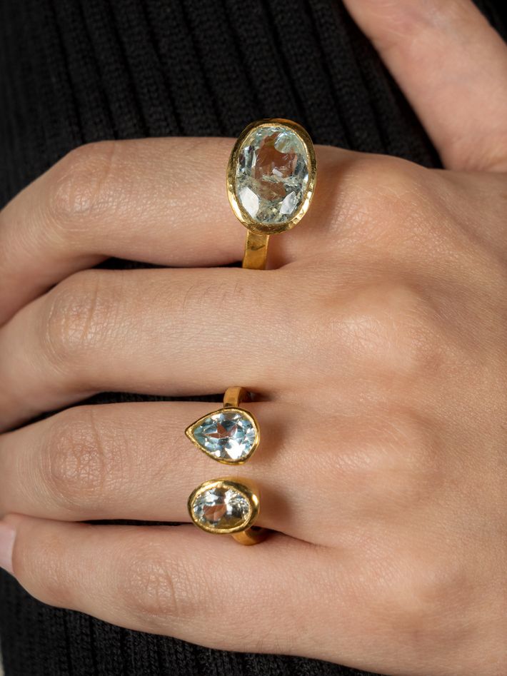 18kt gold vermeil double aquamarine ring