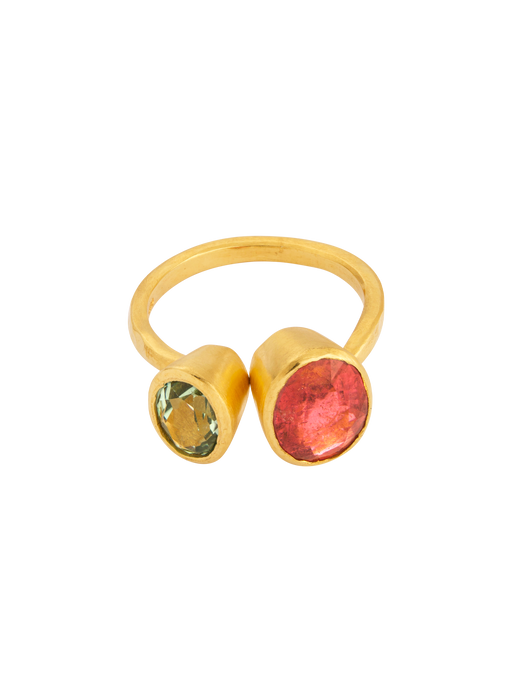 18kt gold vermeil pink & green tourmaline ring photo