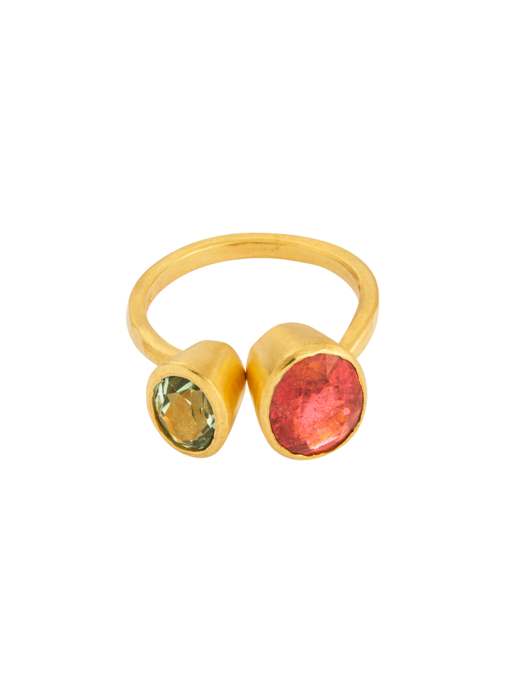 18kt gold vermeil pink & green tourmaline ring